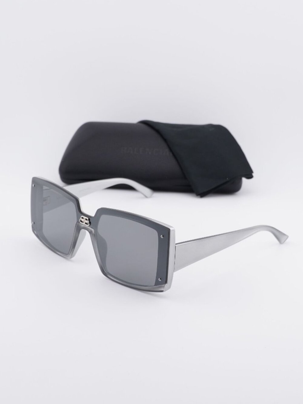 Balenciaga BB0081S 002 Square Sunglasses - Silver Mirror
